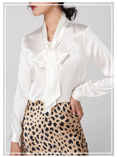 Women's 100% Silk Blouse with Bow Tie Neck Silk Top